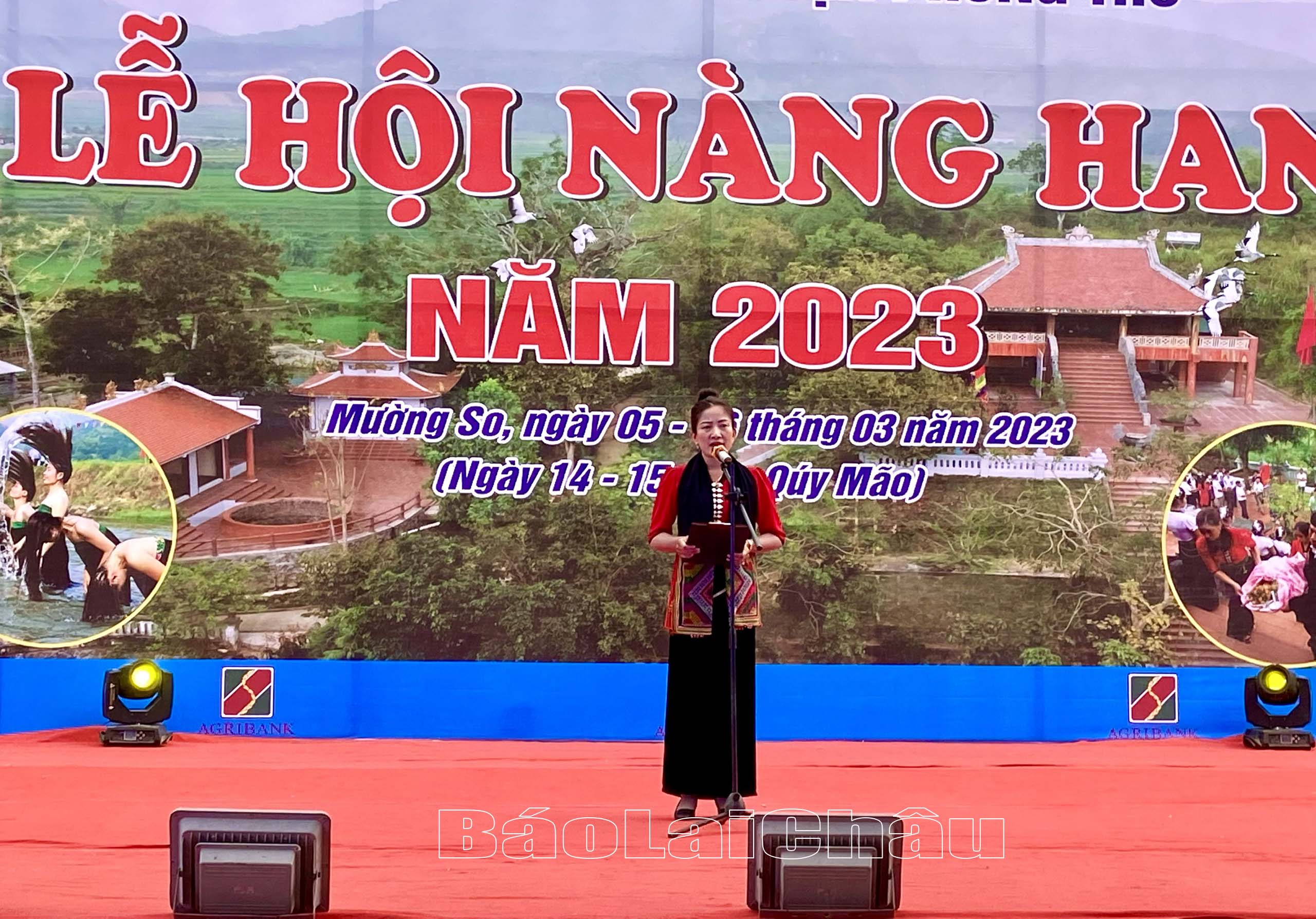 Đồng chí Mai Thị Hồng Sim – Phó Chủ tịch UBND huyện Phong Thổ, Trưởng Ban Tổ chức lễ hội phát biểu khai mạc. 